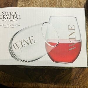 Godinger Studio Crystal Stemless Wine Glasses Set of 6 (3 boxes/2 per Box) NIB